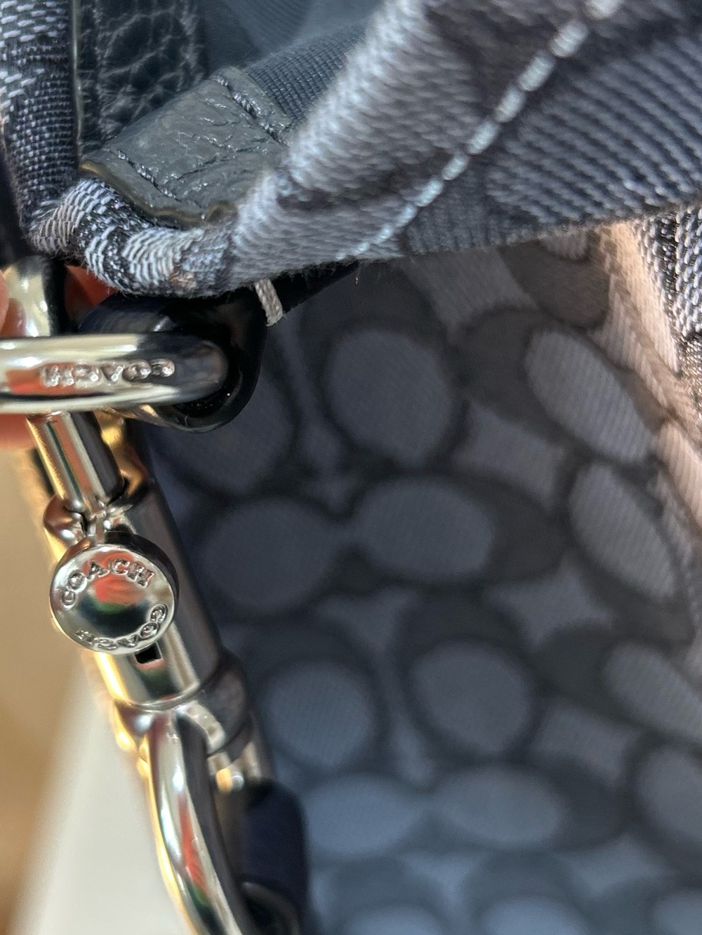 Coach Navy and Gray Signature Canvas Tote with Center Stripe - Picture 9 of 14